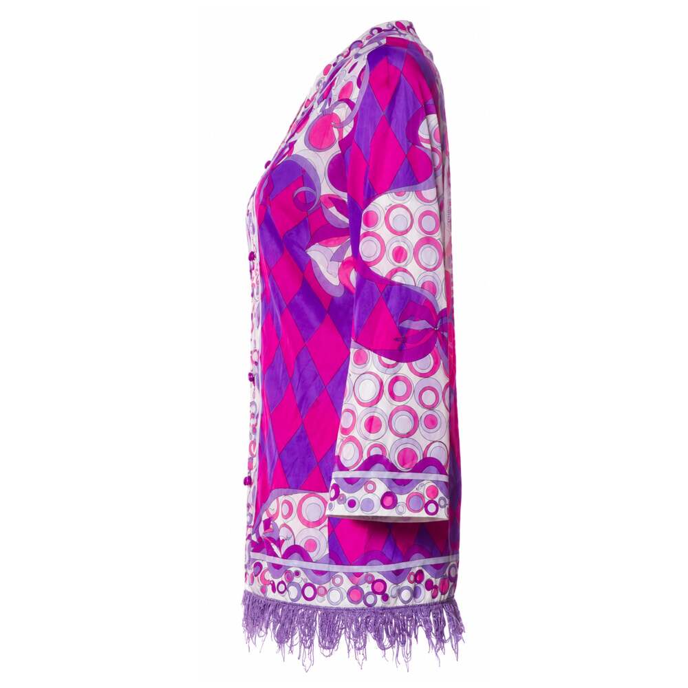 Emilio Pucci for Formfit Rogers Vintage Fringe Trim Harlequin Patterned Cardigan - Picture 2 of 4